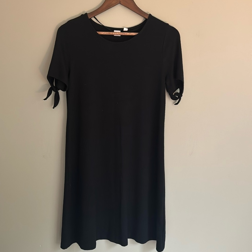 Black Super Soft Black Flowy Dress with Open Tie Sleeves